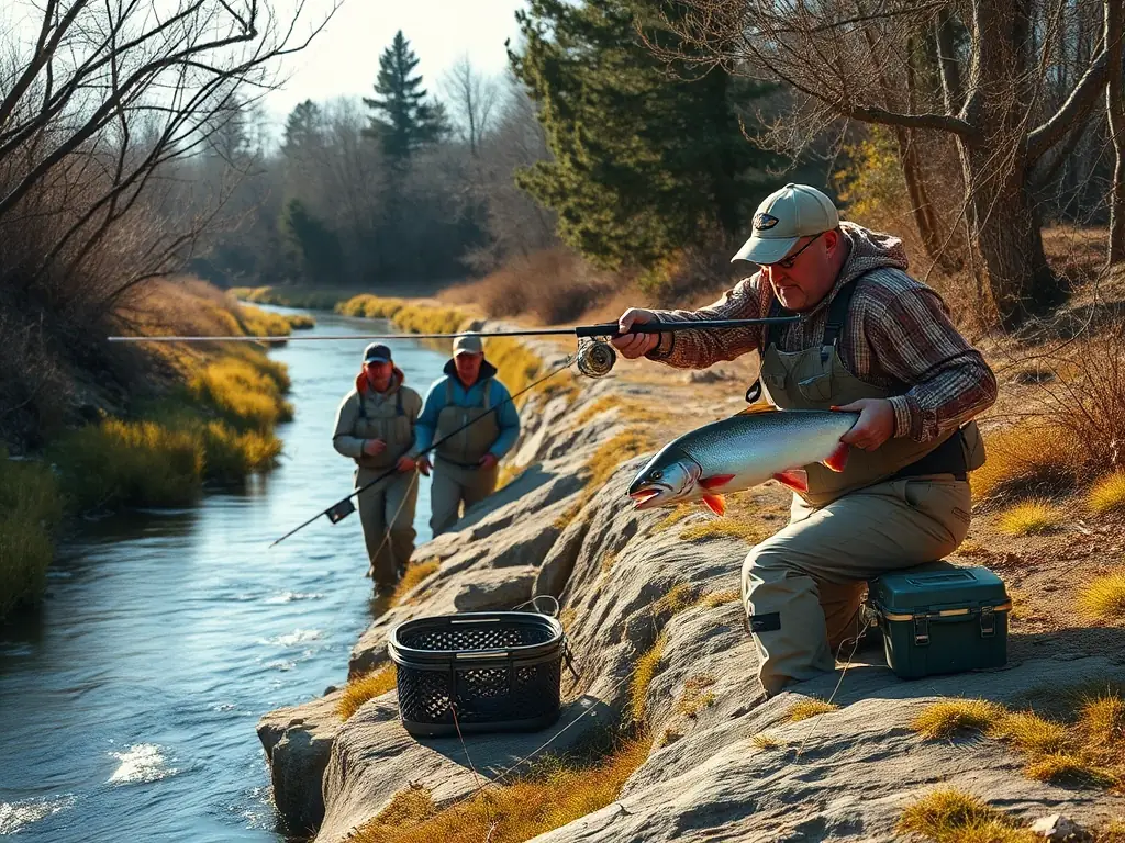 A group of carp anglers participating in a friendly fishing competition on a sunny day, showcasing the camaraderie and excitement of the event.